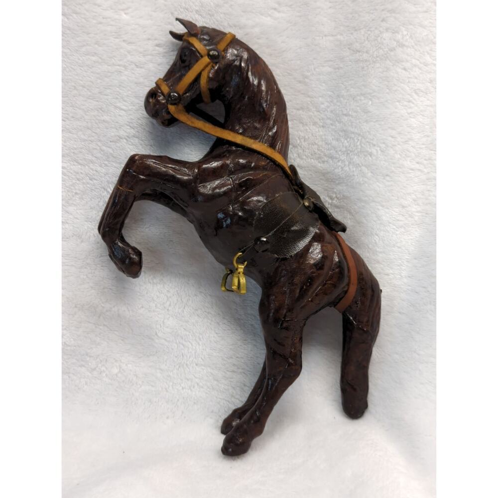 Vintage Leather Horse Figurine Rearing Equestrian Decor‎ Desk Shelf Ornament